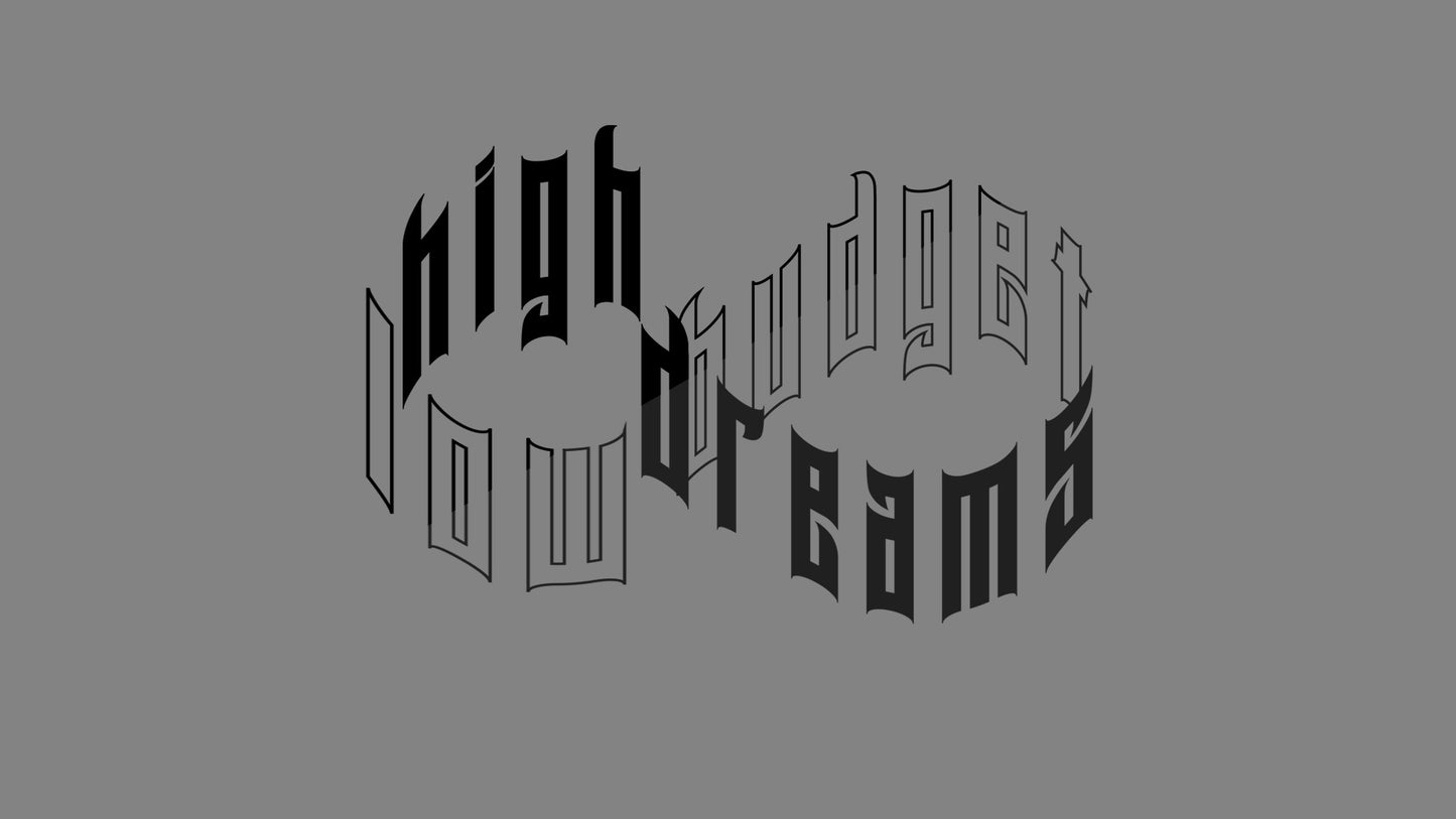 Rechteckiger Autosticker mit dem Schriftzug „low budget, high dreams“, wählbar in 25×17,1 cm oder 40×27,4 cm; frisch produziert, aus langlebiger Oracal/Orafol-Vinylfolie, selbstklebend, ideal für Tuning-Fans und Auto-Enthusiasten. Folie : Schwarz Glänzend