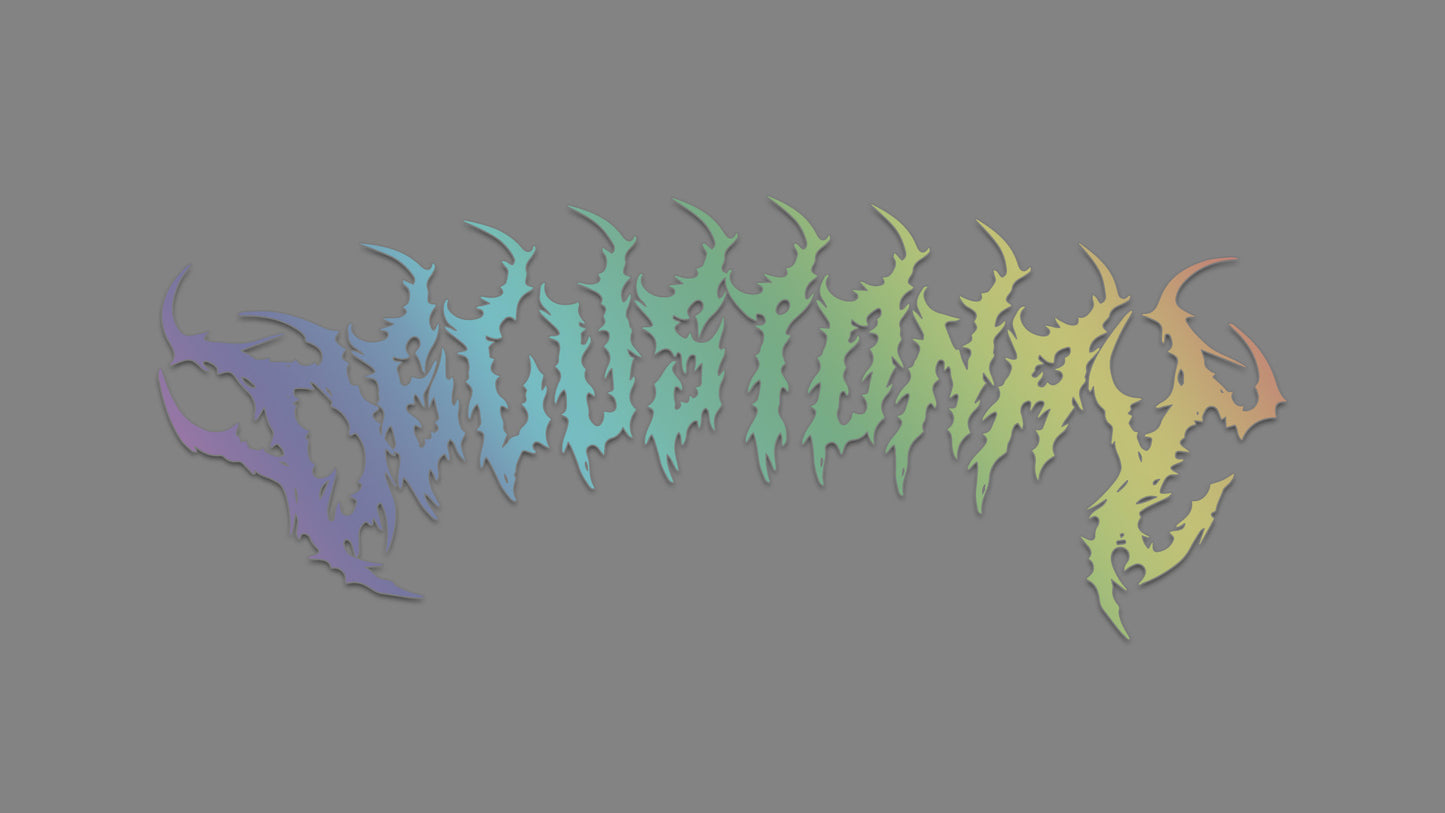 delusional bloodline oilslick schwarz auf grauem Hintergrund